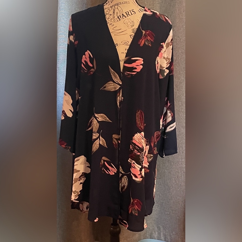 Maurices Navy Top with Floral Accent
